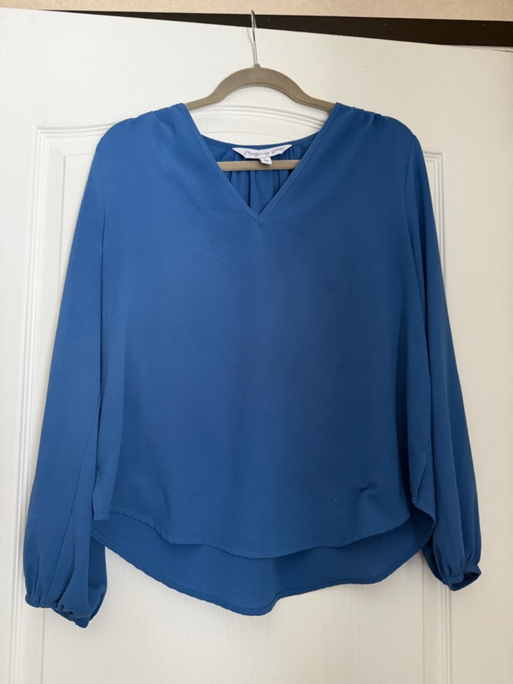 Montgomery Post Blue V-Neck Long-Sleeve Irisa Blouse Size Medium
